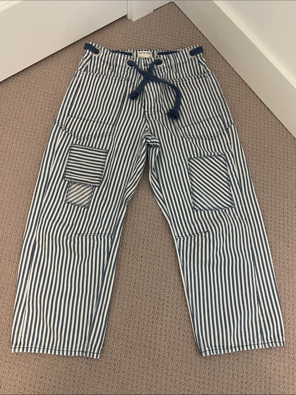 We The Free Navy and White Striped Kids Drawstring Pants